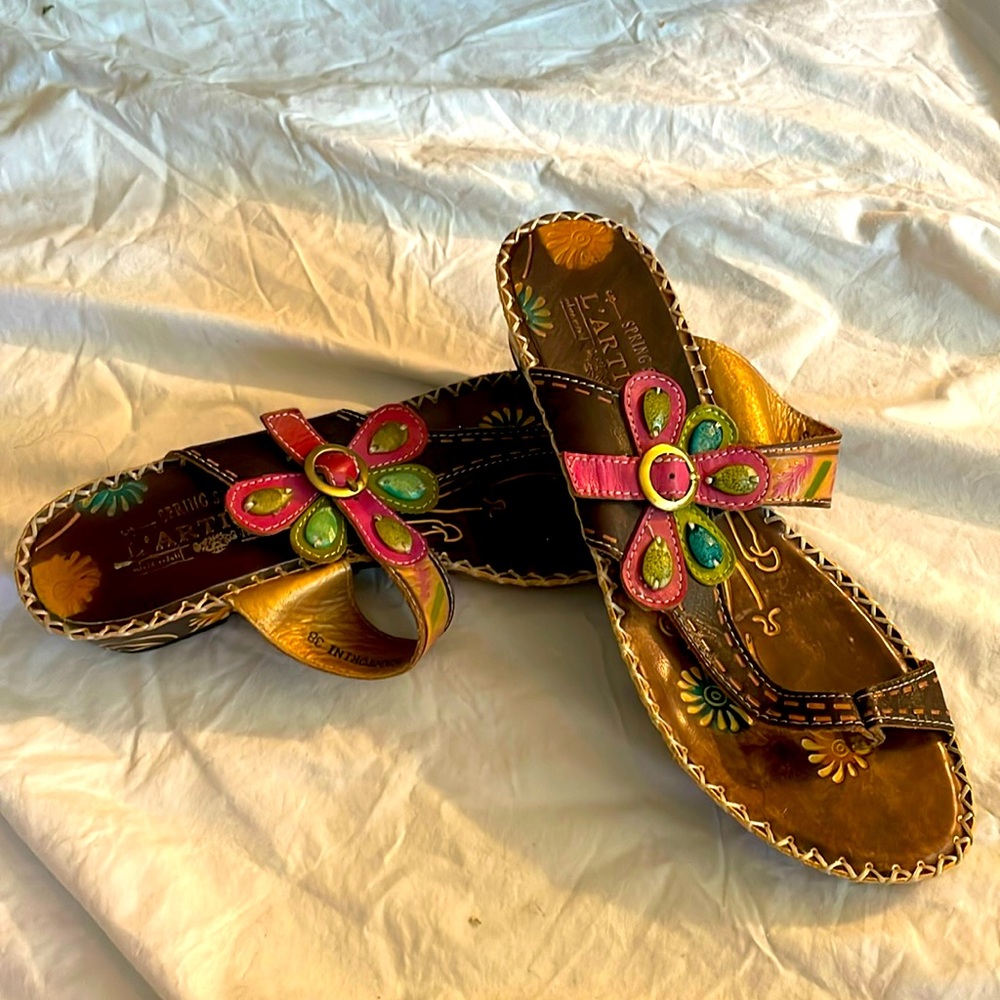 Springstep L’Artiste Santorini Leather sandals thongs strappy wedges